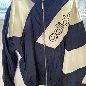 Adidas Navy and White Windbreaker Jacket Men’s L